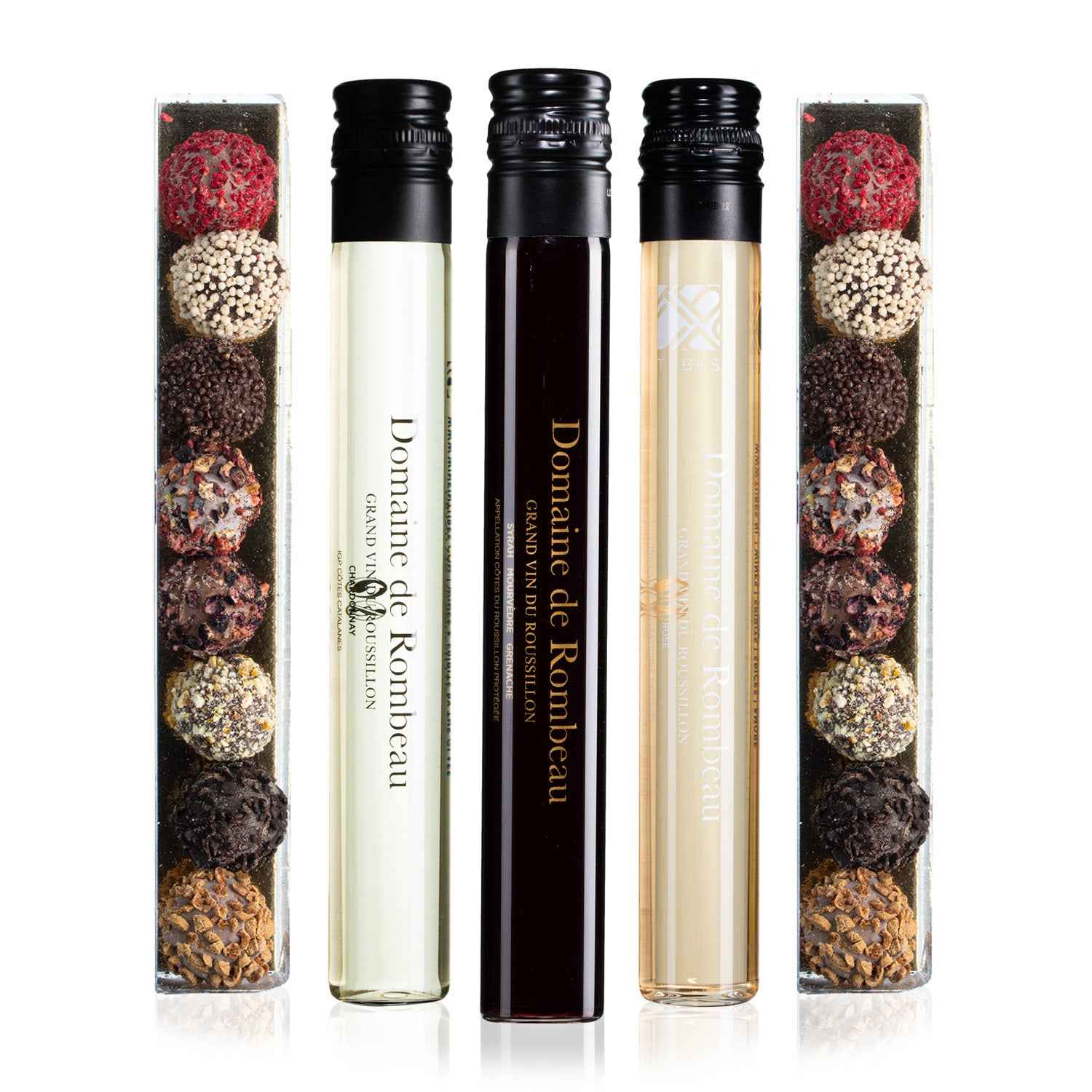 Luxe wijnproeverij en chocolade giftbox met 3 wijnen en 16 truffels - TUBES Gifts