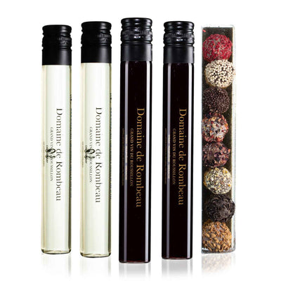 Wijnproeverij en chocolade giftbox met 4 wijnen en 8 chocoladetruffels - TUBES Gifts